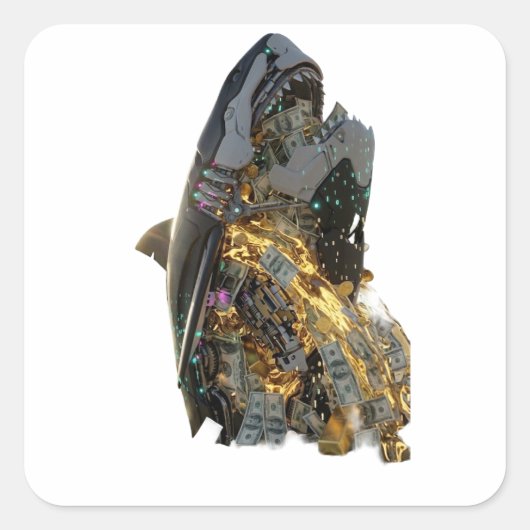 Cool Cyberpunk Shark Gift Idea | Neon Futuristic スクエアシール (正面)