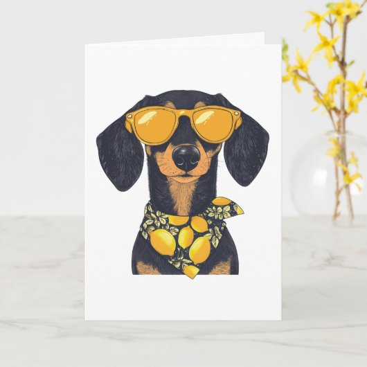 Cool Dachshund Dog Sunglasses Lemons カード (黄色い花)