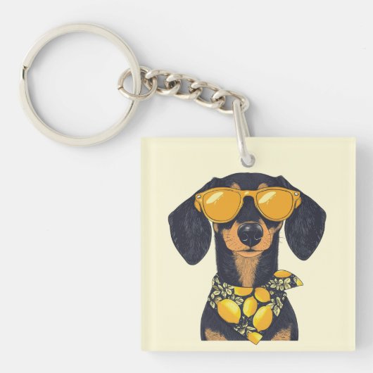 Cool Dachshund Dog Sunglasses Lemons キーホルダー (正面)