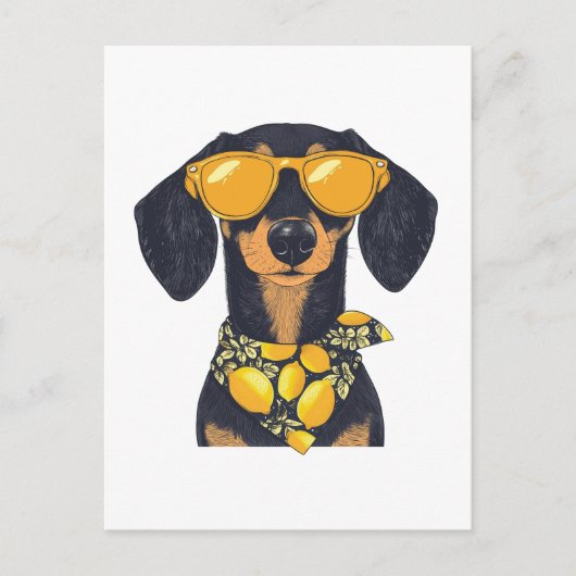Cool Dachshund Dog Sunglasses Lemons ポストカード (正面)