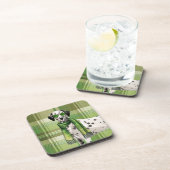 Cool Dalmatian in Sunglasses and Scarf Green Plaid コースター (右側)