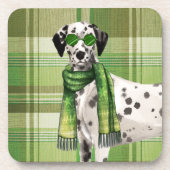Cool Dalmatian in Sunglasses and Scarf Green Plaid コースター (正面)