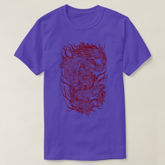 Cool Dark Red Japanese Dragon Backside  Tシャツ (デザイン正面)