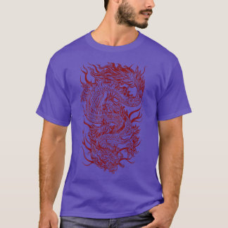 Cool Dark Red Japanese Dragon Backside  Tシャツ
