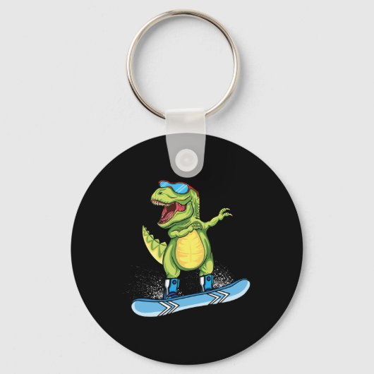 Cool Dinosaur Snowboarding Skiing Dabbing T Rex Sn キーホルダー (正面)