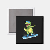 Cool Dinosaur Snowboarding Skiing Dabbing T Rex Sn マグネット (正面/裏面)