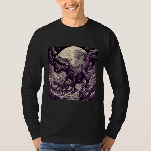 Cool Dinosaurs Space Graphic Fantasy Art Tシャツ (正面)