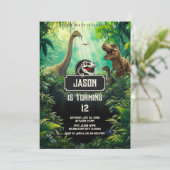 Cool Dinosaurs World Jurassic Greenery Birthday 招待状 (スタンド正面)