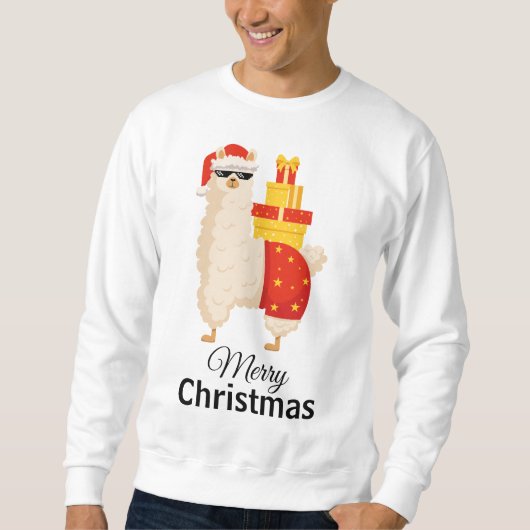 Cool  Disco Santa Llama Funny Minimalist Christmas スウェットシャツ (正面)