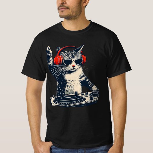 Cool DJ Cat , Funny Cat With Headphones , Stylish  Tシャツ (正面)