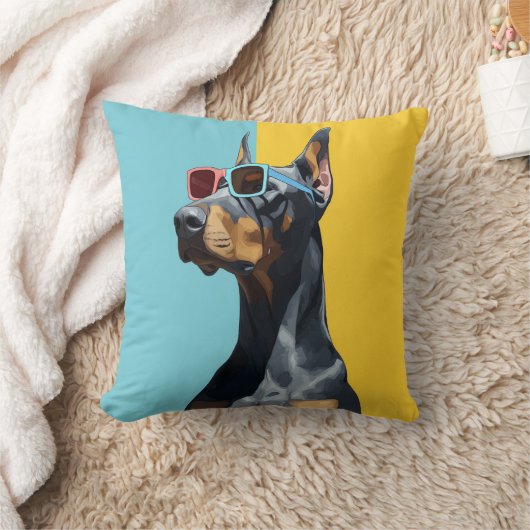 Cool Doberman with sunglasses クッション (ブランケット)