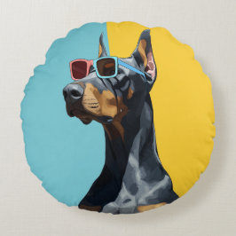 Cool Doberman with sunglasses ラウンドクッション