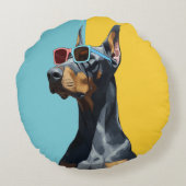 Cool Doberman with sunglasses ラウンドクッション (裏面)