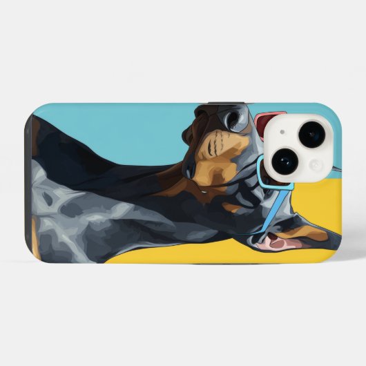 Cool Doberman with sunglasses iPhoneケース (裏面横)