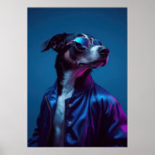 Cool Dog in Blue Jacket - Retro Neon Animal ポスター (正面)