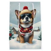 Cool Dog in Preppy Winter Attire and Hat Winter ミディアムペーパーバッグ (裏面)