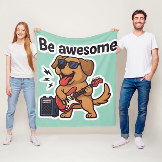Cool Dog Rocking Guitar Sticker | Be Awesome Vibes フリースブランケット (インサイチュ)