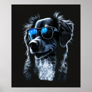 cool dog wearing a pair of stylish sunglasses, ポスター