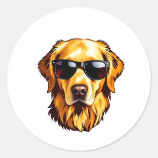 Cool Dog Wearing Sunglasses Golden Retriever ラウンドシール