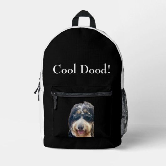 "Cool Dood!" Cute Dog Wearing Sunglasses Backpack プリントバックパック (正面)