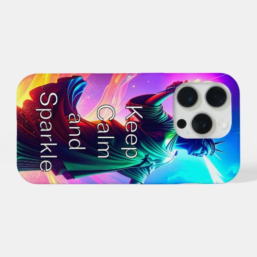 Cool Dramatic Lady Liberty Keep Calm and Sparkle  iPhoneケース (裏面横)