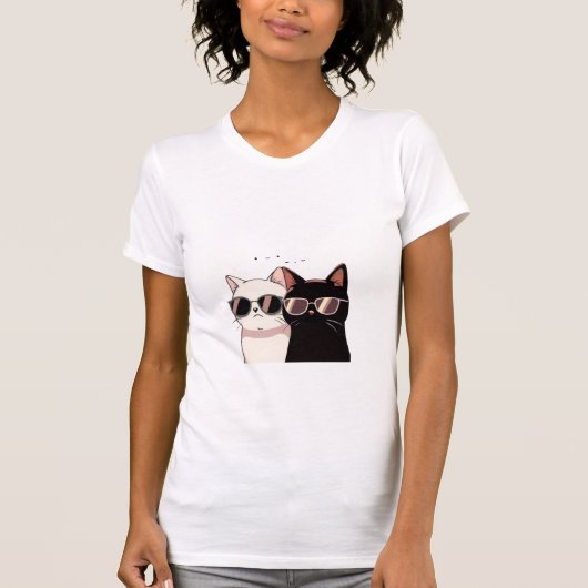 Cool Dual-Cat Sunglasses T-Shirt Tシャツ (正面)