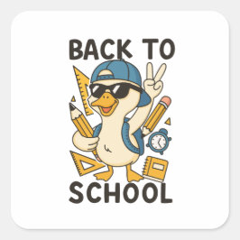 Cool Duck Back to School Design Funny Cartoon Goos スクエアシール