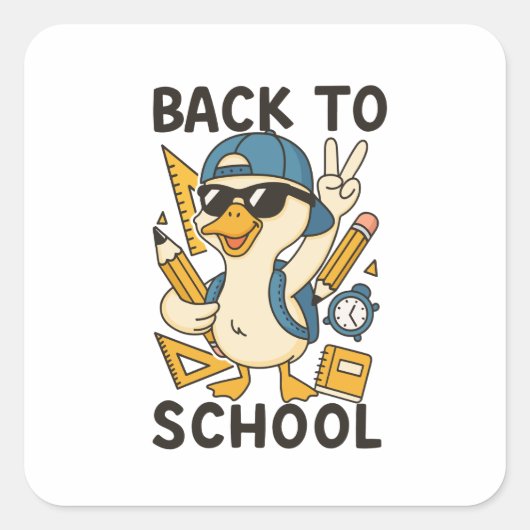 Cool Duck Back to School Design Funny Cartoon Goos スクエアシール (正面)