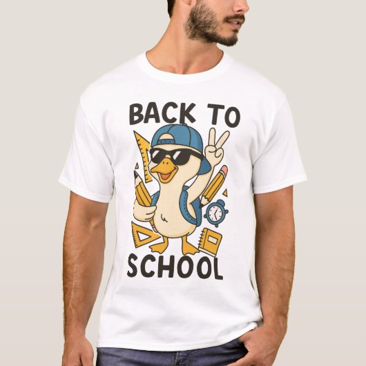 Cool Duck Back to School Design Funny Cartoon Goos Tシャツ (正面)