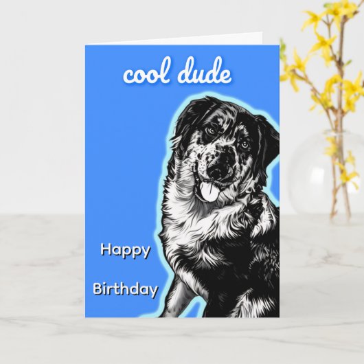 Cool Dude Australian Shephard Folded Greeting Card カード (黄色い花)