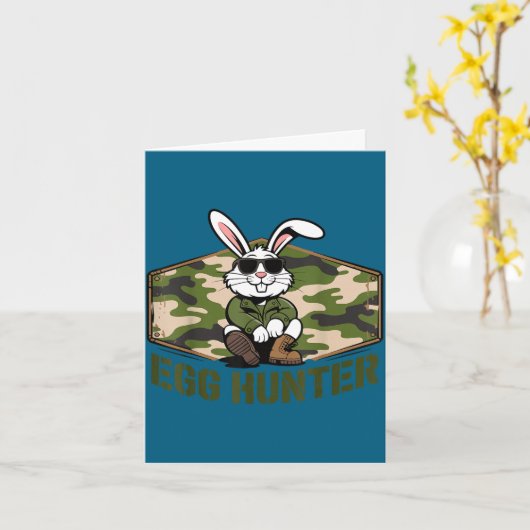 Cool easter bunny egg hunter camo military funny カード (黄色い花)