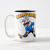 Cool Easter Bunny Hockey Player ツートーンマグカップ (左)