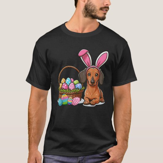 Cool Easter Dachshund Easter Basket Bunny Ears Hap Tシャツ (正面)