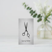 Cool Elegant Grey Black Scissors Hairstylist 名刺 (スタンド正面)