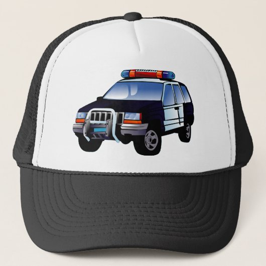 Cool Emergency Police Car Cartoon Design for Kids キャップ (正面)