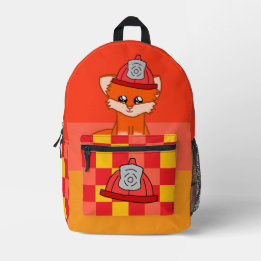 Cool Firefighter & Fox Themed Backpack プリントバックパック
