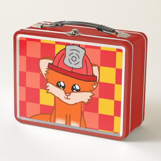 Cool Firefighter & Fox Themed Lunchbox メタルランチボックス (正面)