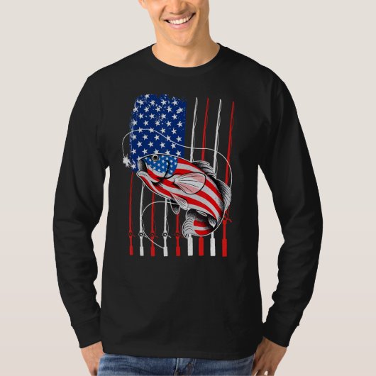 Cool Fishing For Men American Flag USA Fish Tシャツ (正面)