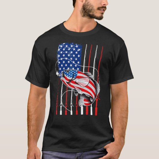 Cool Fishing For Men American Flag USA Fish Tシャツ (正面)