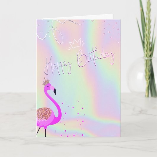 Cool Flamingos Hearts Holographic Birthday  カード (正面)