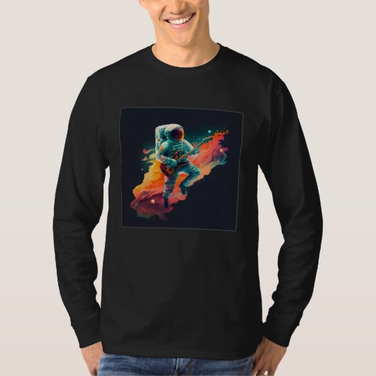 Cool Floating Astronaut Illustration Guitar Moon S Tシャツ (正面)
