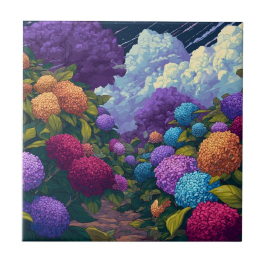 Cool Floral Hydrangeas  Tiles  For Spa-Style Bath タイル (正面)