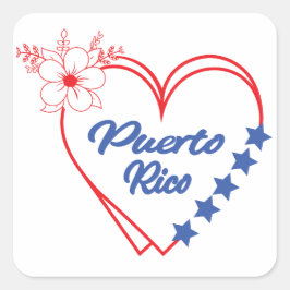Cool Floral Puerto Rico Heart Illustration スクエアシール