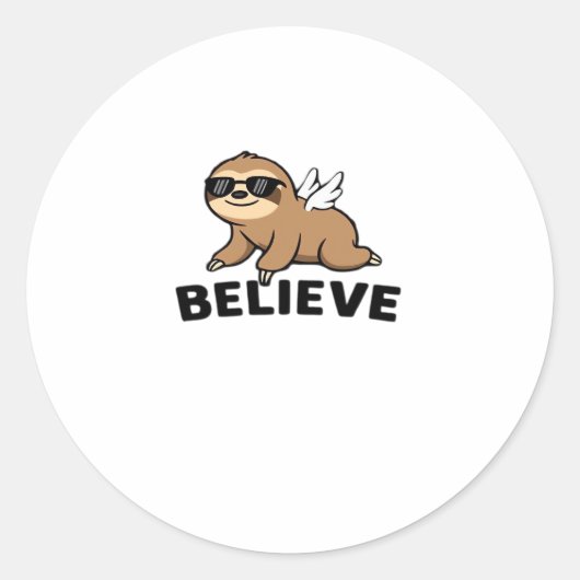 Cool Flying Sloth Believe Funny Motivational Desig ラウンドシール (正面)