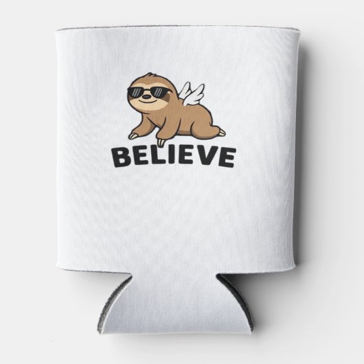 Cool Flying Sloth Believe Funny Motivational Desig 缶クーラー (正面)