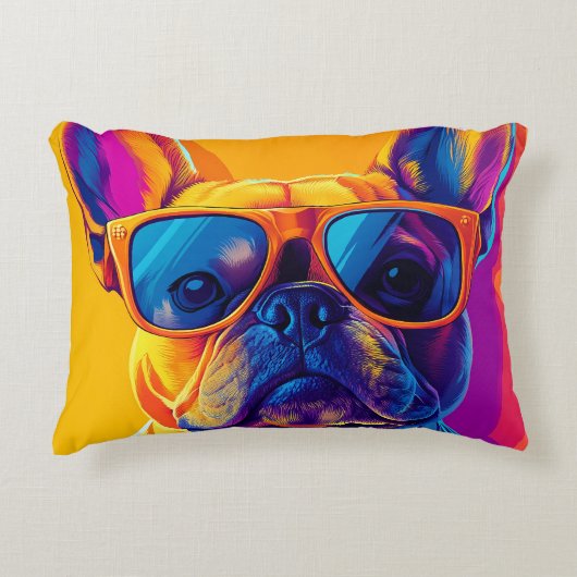 Cool French bulldog dog with sunglasses アクセントクッション (正面)