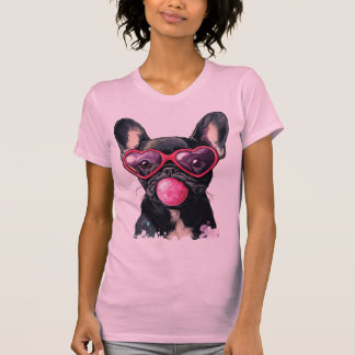 Cool French Bulldog T-Shirt – Dog with Heart Glass Tシャツ