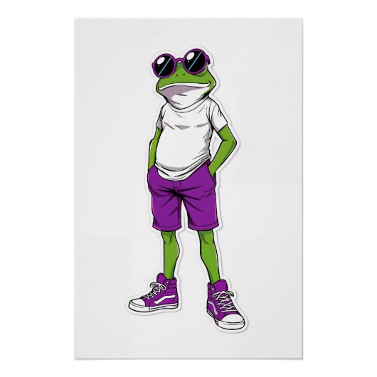 Cool Frog Poster – Funny Glasses Frog Kids WallArt ポスター (正面)