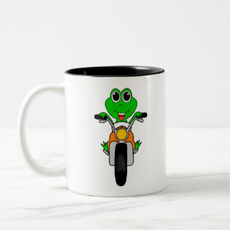 Cool Frog Riding A Motorcycle Cartoon ツートーンマグカップ