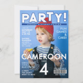 Cool Fun Blue Special Magazine Cover Kids Birthday 招待状 (正面)